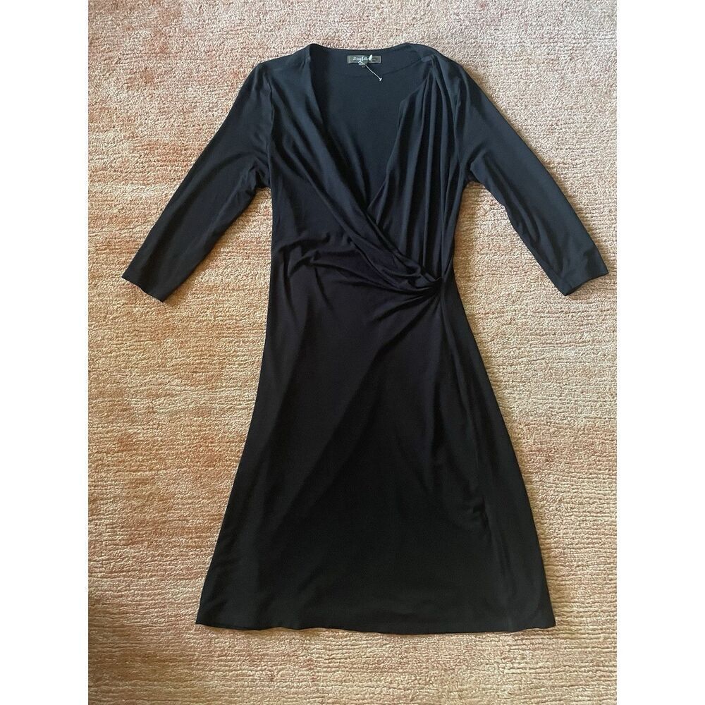 Tommy Bahama Black Faux Wrap Midi Dress 3/4 Sleeve Women’s Size Small